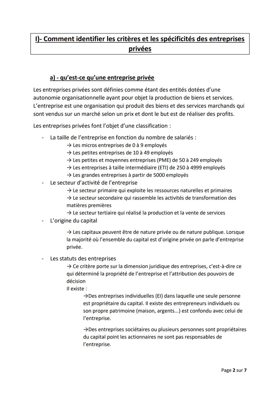 Chapitre 2) Comment appréhender la diversité des organisations
Page 1 sur 7 # 1)- Comment identifier les critères et les spécificités des e