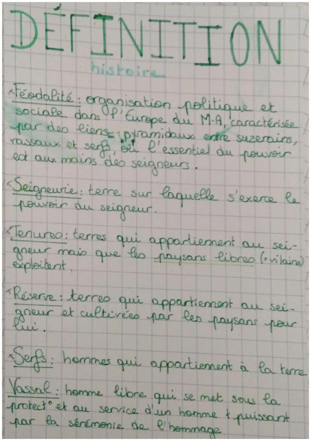 # COURS♡
histoire
I. la féodalité
a. L'origine
- 90%. de la population est formée de paysans.
- Entre le XI$^{e}$ et XIII$^{e}$ siècles