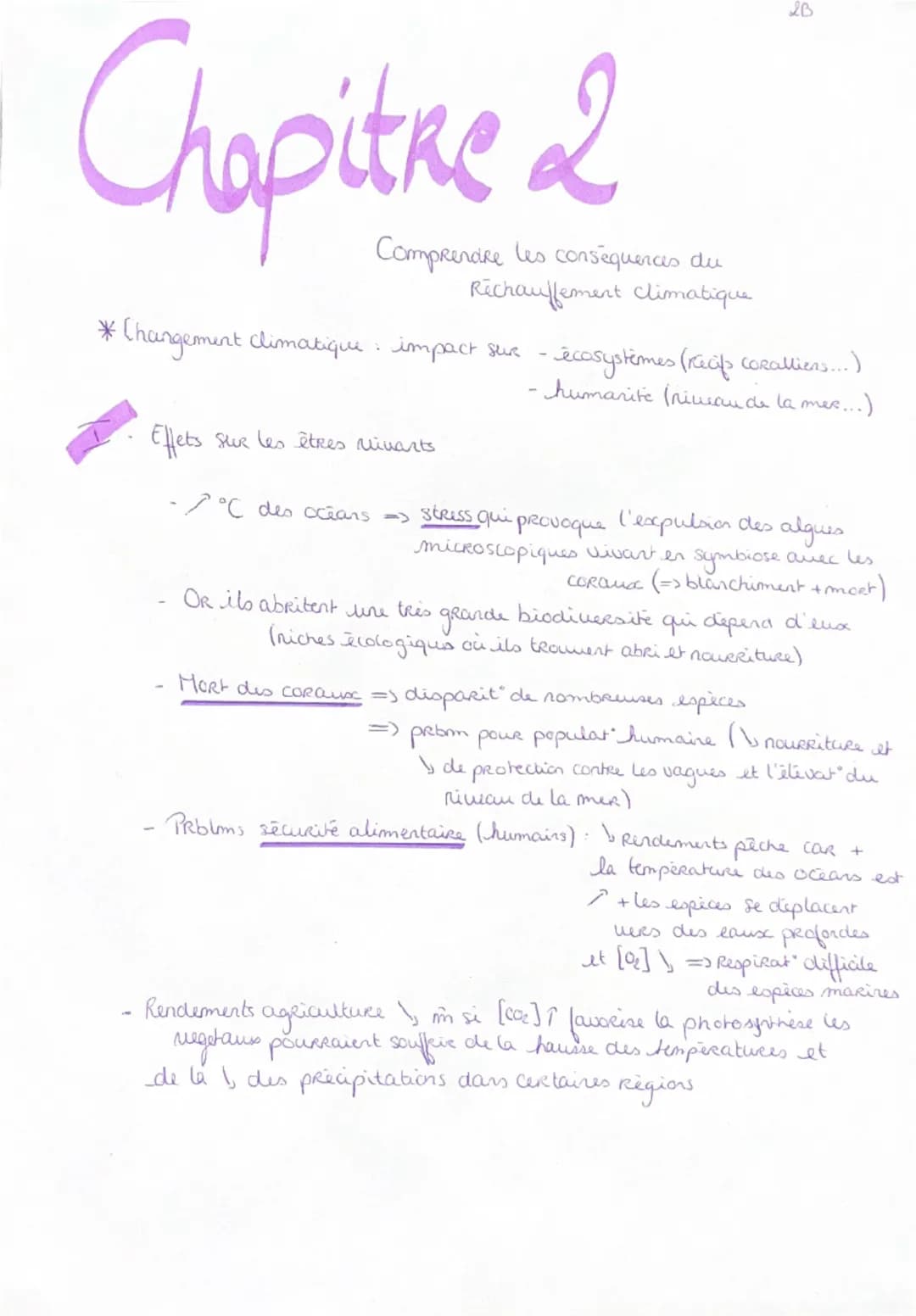 # Chapitre 2
Comprendre les consequences du
Réchauffement climatique
2B
* Changement climatique impact sur - écosystèmes (recis corallien