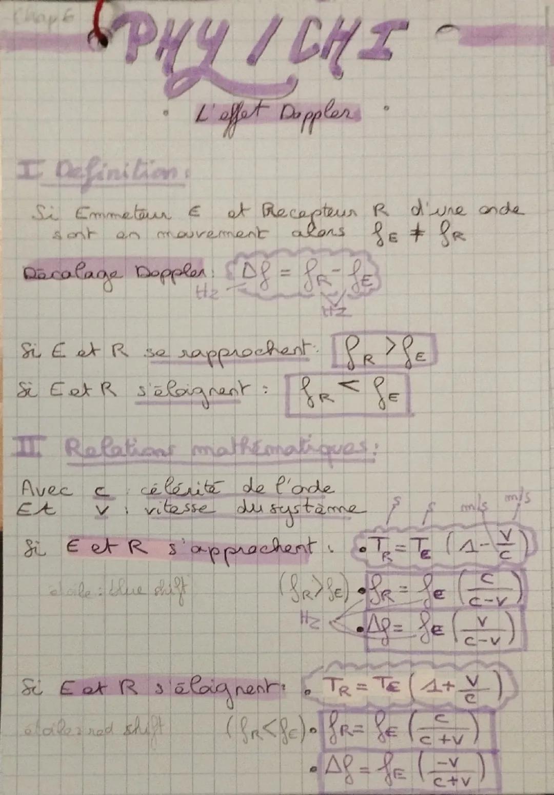 Chape
# PHY ICHI
L'effet Doppler
I Definition:
Si Emmeteur E et Recepteur R d'une onde
sont en mouvement alors $S_E \neq S_R$
Décalage D