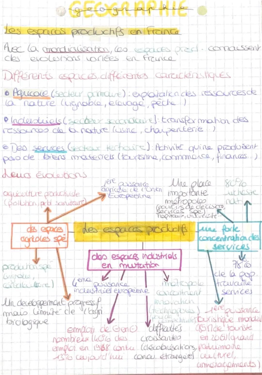geographie
Les espacias procluchips en France
Avec la mondialisation, ces espaces pred. comaissent
cles evolutions variées en France
Differe