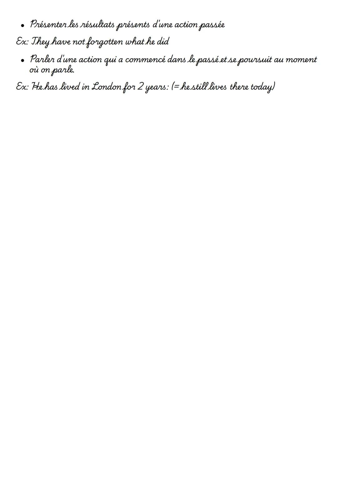 # Preterit/Present perfect
Prétérit
Le prétérit simple se forme en ajoutant -ed à la base verbale.
Ex: The competition started in 1961.