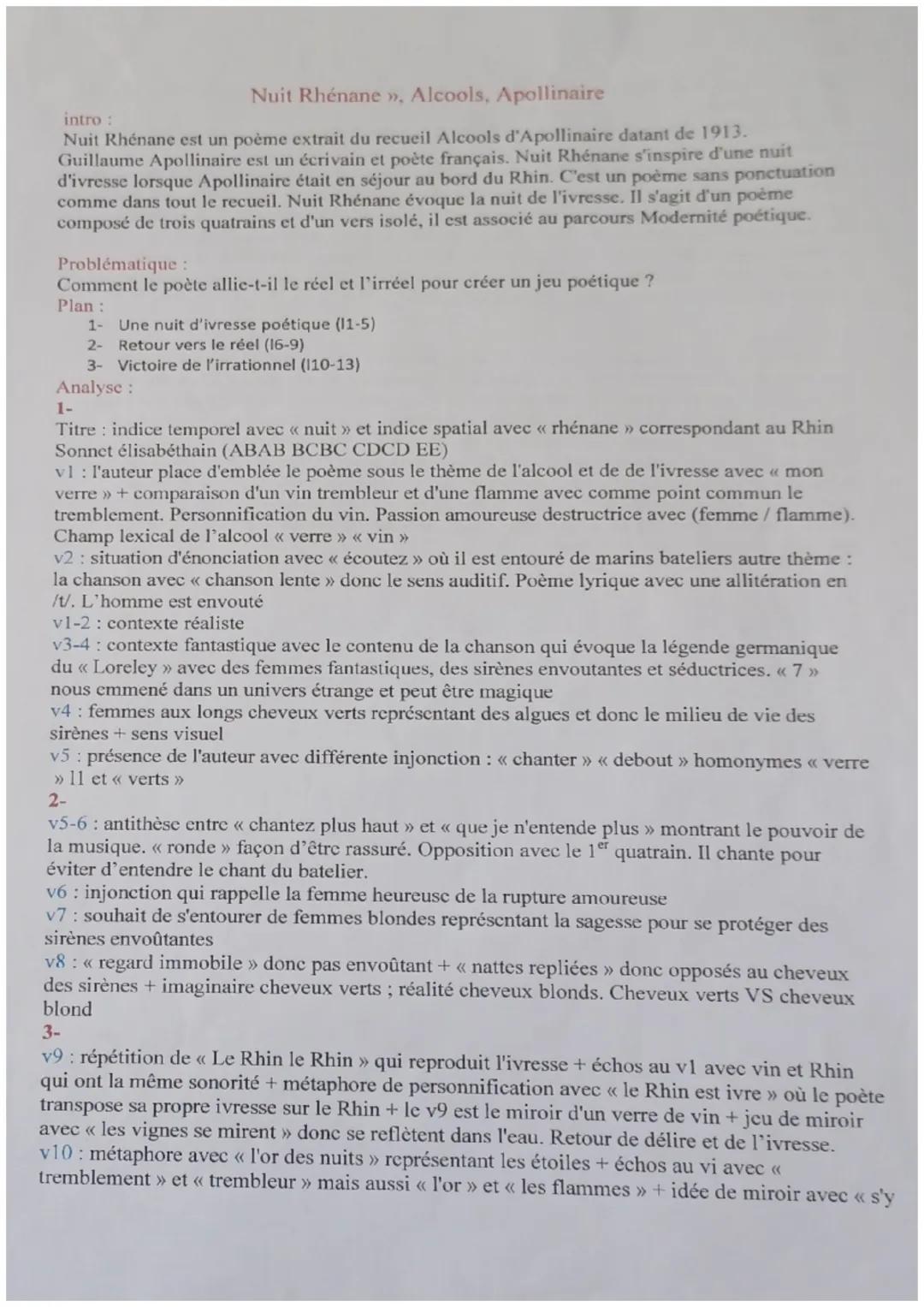 Parcours «La Modernité en poésie>>>
Apollinaire, Alcools
<<<< Nuit rhénane >>>>>
1 Mon verre est plein d'un vin trembleur comme une flamme