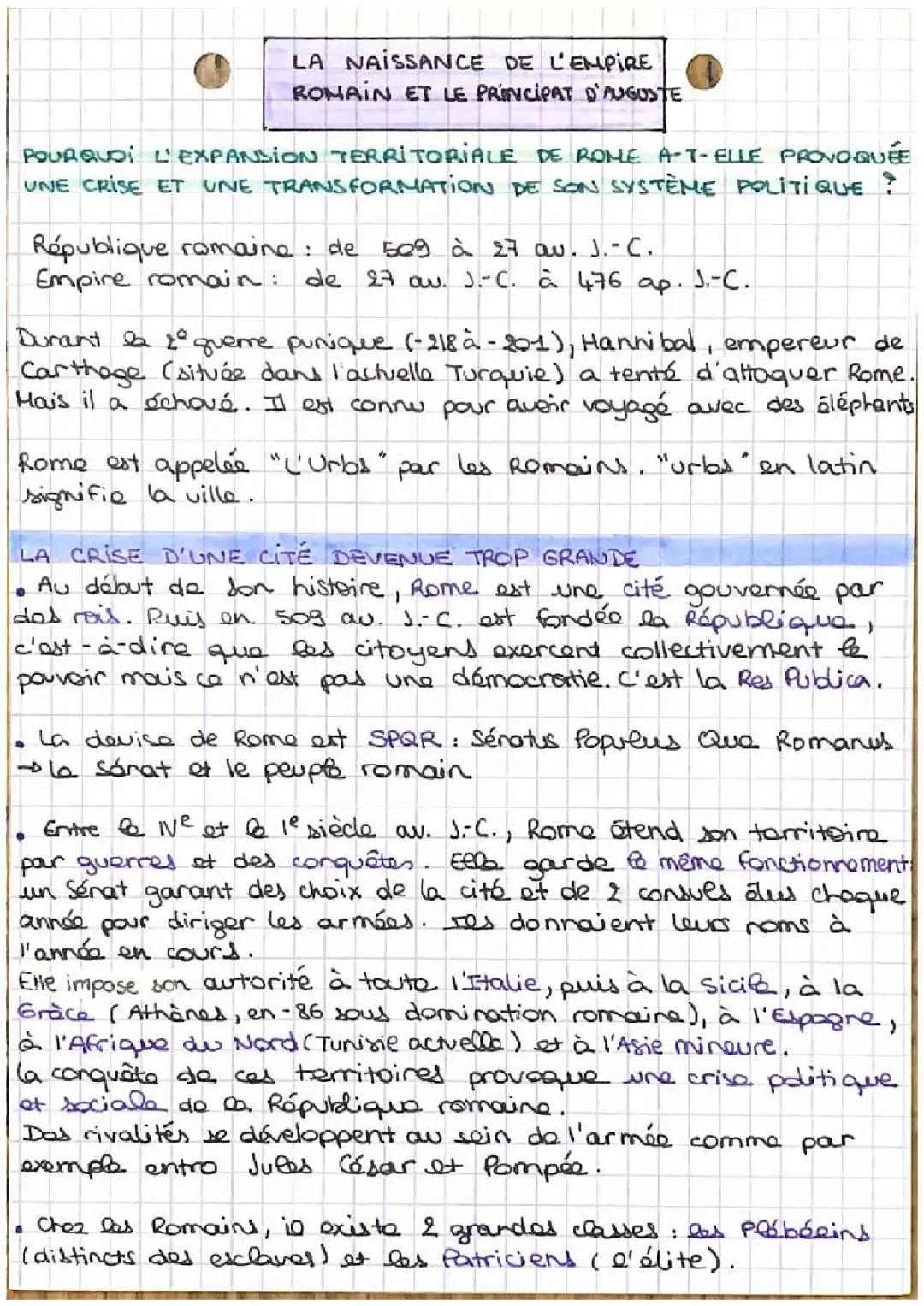 La naissance de l’empire romain et le principat d’Auguste