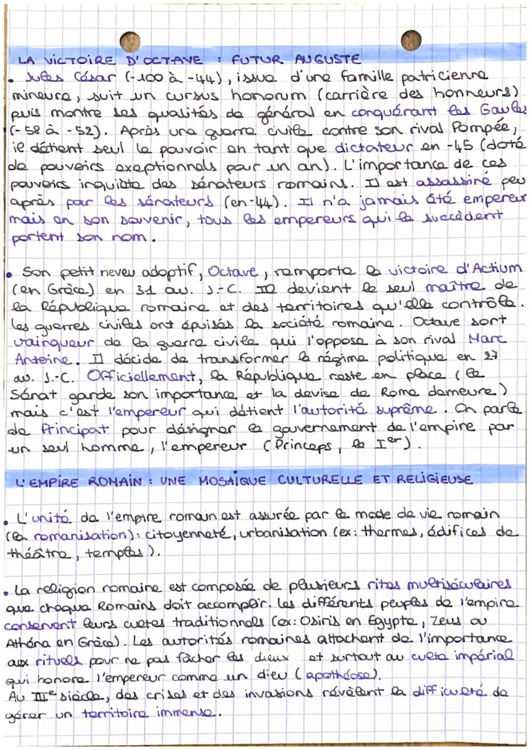 LA NAISSANCE DE L'EMPIRE
ROMAIN ET LE PRINCIPAT D'AUGUSTE
POURQUOI L'EXPANSION TERRITORIALE DE ROME A-T-ELLE PROVOQUÉE
UNE CRISE ET UNE TRAN