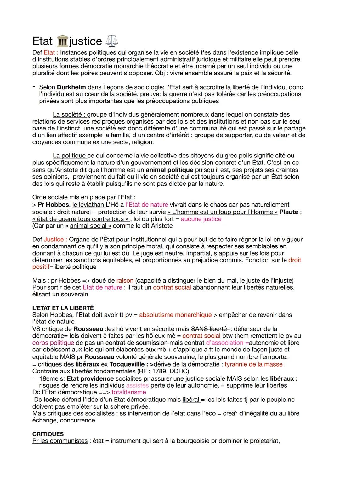 # Etat justice
Def Etat: Instances politiques qui organise la vie en société t'es dans l'existence implique celle
d'institutions stables d'