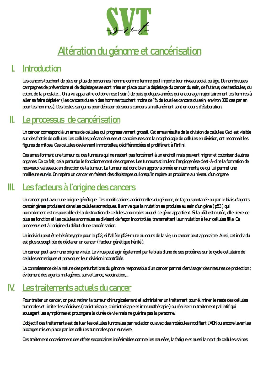 # SVT
# Altération du génome et cancérisation
1. Introduction
Les cancers touchent de plus en plus de personnes, homme comme femme peut i