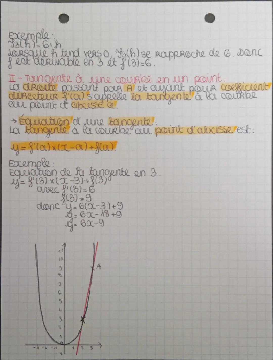 --- OCR Start ---
•Nombre dérivé et
tangente.
I- Nombre dérivé:
Soit & une fonction, a et a+ h deux no Réels
cvec H≠0 on appelle taux d' acc