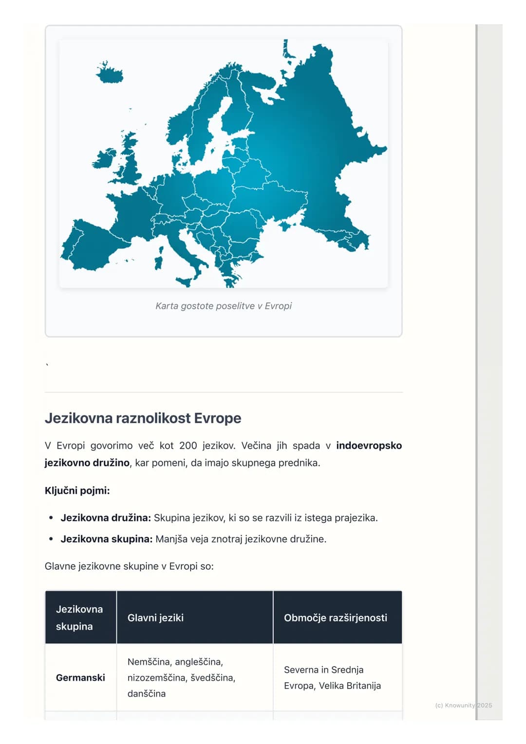 # Prebivalstvo in kulturna
raznolikost Evrope
Razporeditev prebivalstva v Evropi
Evropa je gosto poseljen kontinent, ampak prebivalstvo ni
