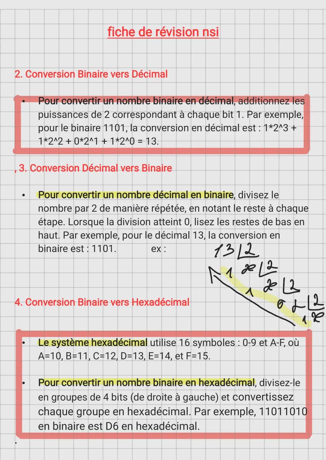 Conversion Hexadécimal en Binaire