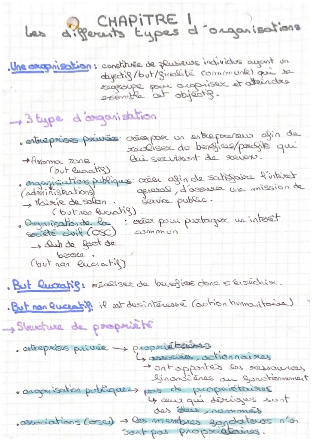 Chapitre 1/les différents types d’organisations