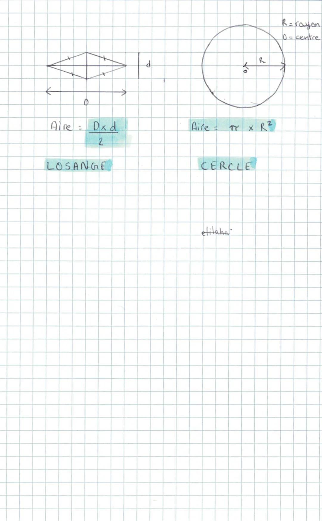 # mathématique
elitaha
FORMULE D'AIRES
← c →
Aire = $C \times C = c^2$
CARRE
L
Aire = $L \times l$
RECTANGEE
c=côté
L=longuer
l=lar
