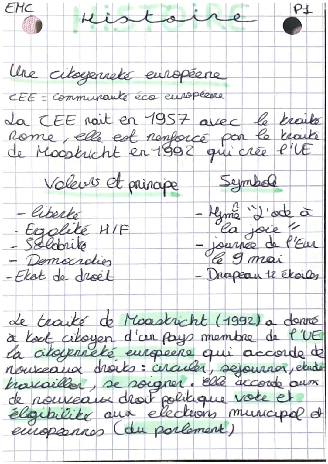 EMC
Histoire
Une citoyennaké européene
CEE = Communauté éco européene
La CEE nait en 1957 avec le kraike
Rome, elle est renforcé pon
to krai