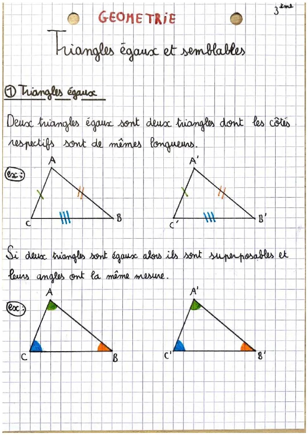 Triangles égaux et triangles semblables