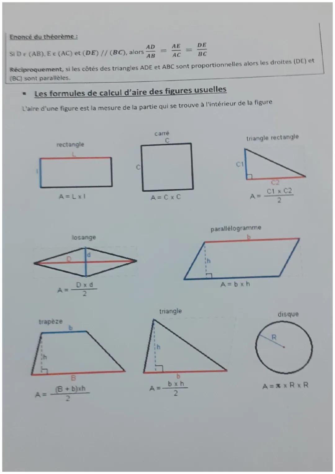 # Géométrie plane: fiche de révision
- Le théorème de Pythagore et sa réciproque
Dans tous triangle ABC rectangle en A
B
A
On a la rela