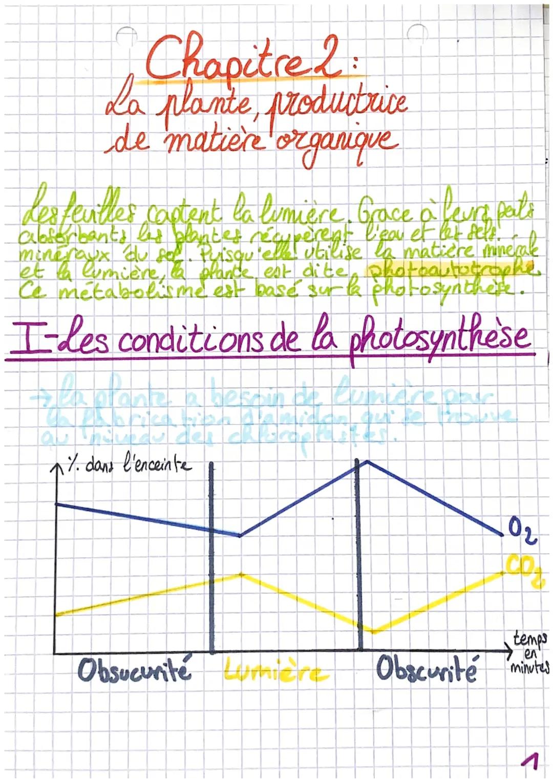 # Chapitre 2
La plante, productrice
de matière organique
Les feuilles castent la lumière, Grace à leurs pats
a
absorbants les plantes récupè