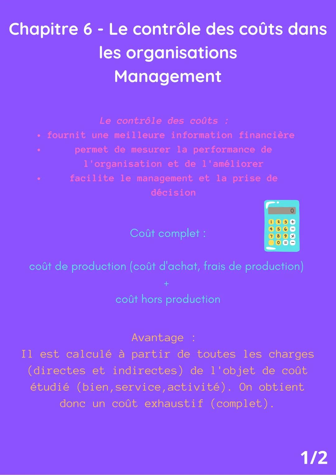 Chapitre 6 - Le contrôle des coûts dans
les
organisations
Management
Le contrôle des coûts :
fournit une meilleure information financière
pe