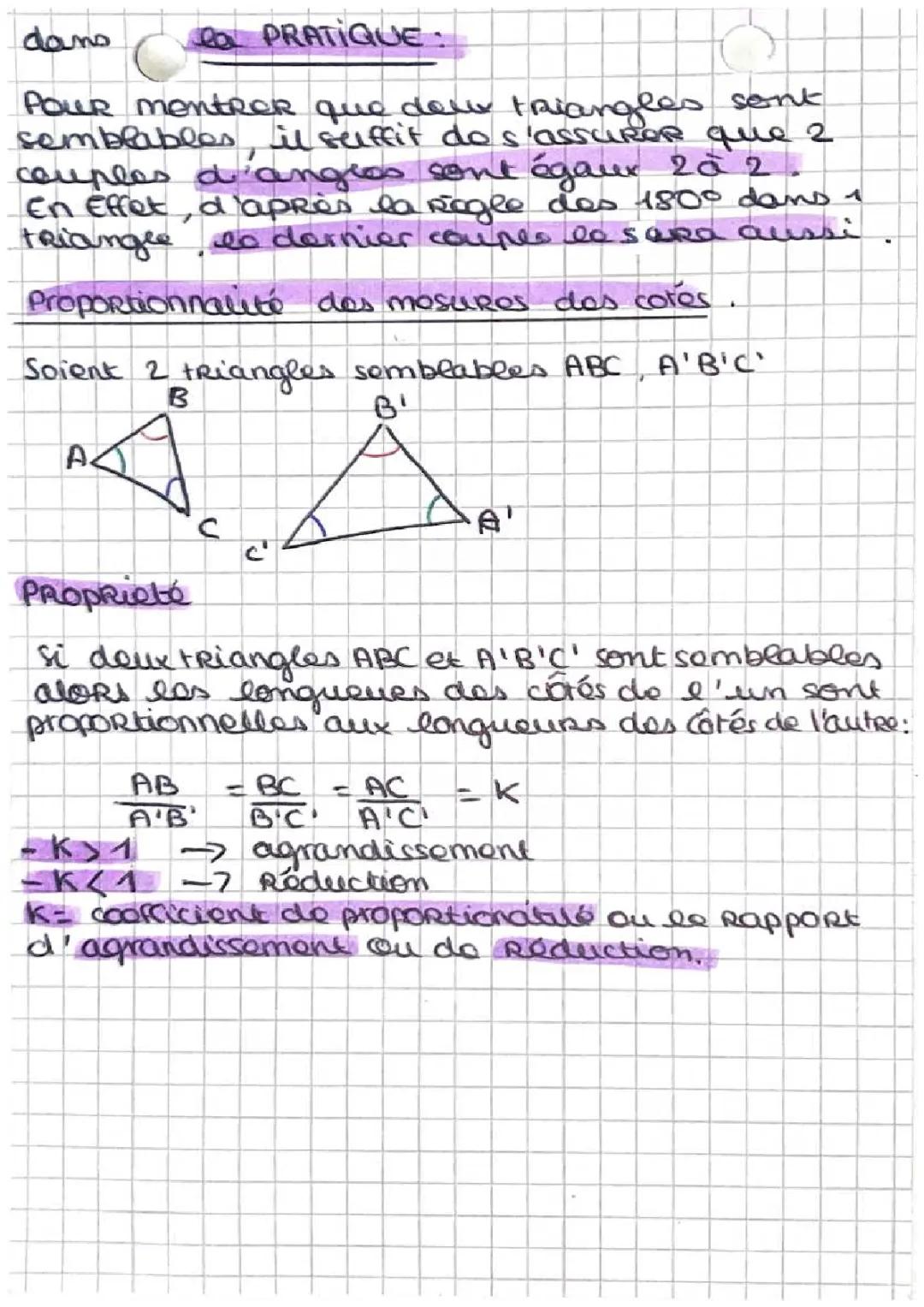 les triangles égaux semblables /théorème de Thales