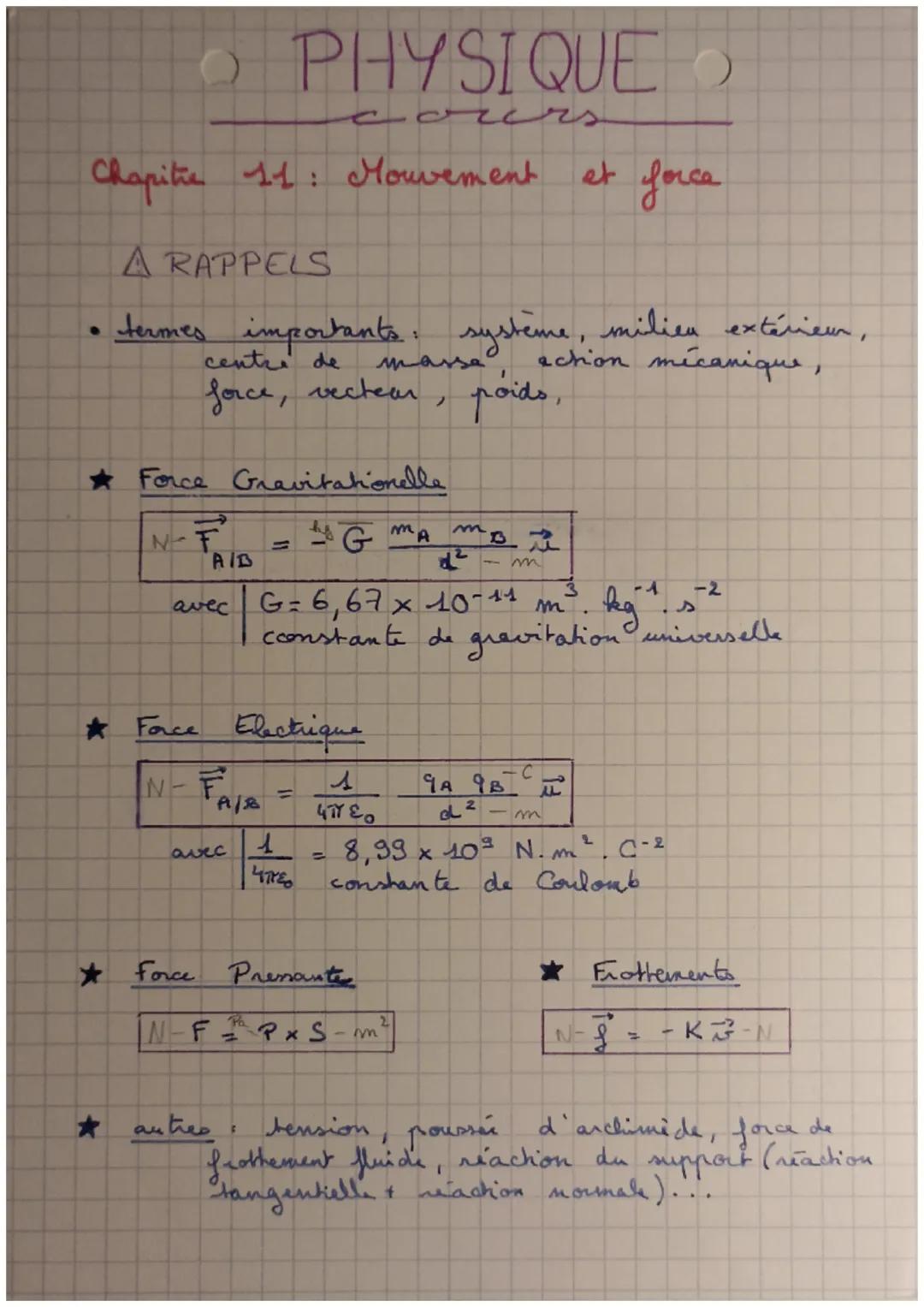 Chapitre 11: Mouvement
★
A RAPPELS
termes importants système, milien extérieur,
action mécanique,
centre de
force, vecteur,
poids,
N-F
Force