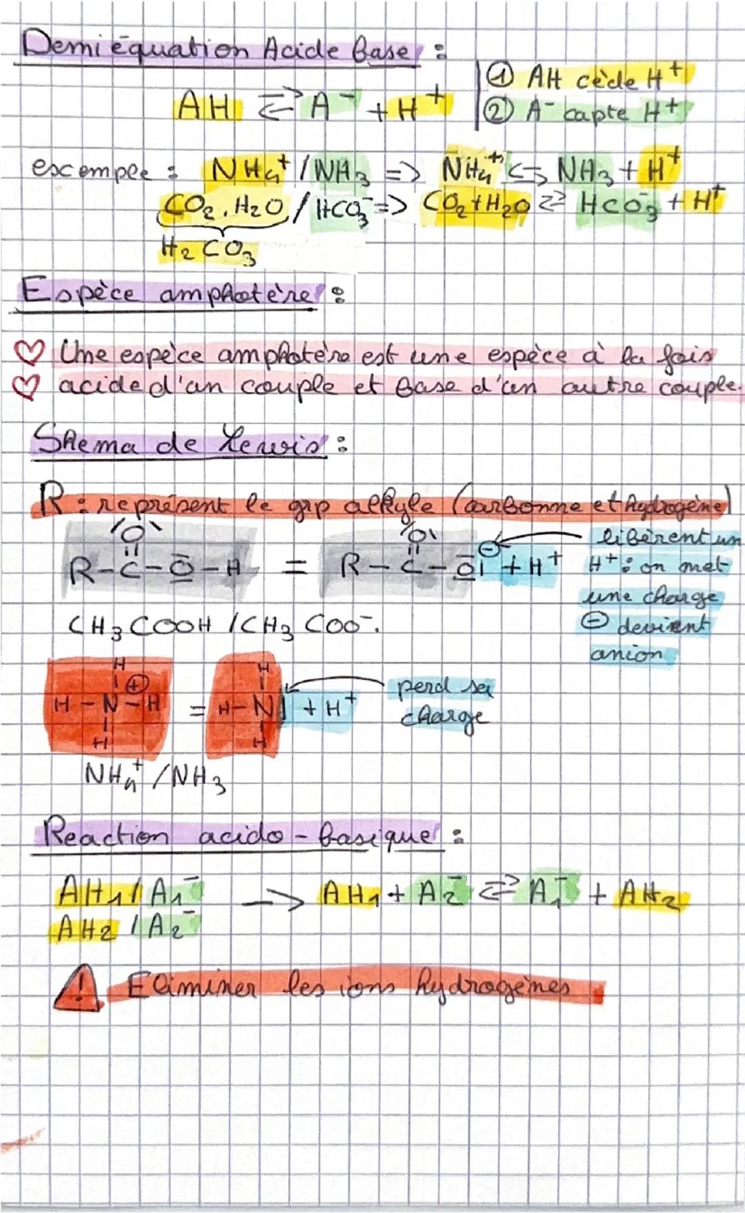 # CHIMIE
1 Transformation acido-basique
Rappel:
Le PH permet de quantifier l'acilité d'une solution
et d'obtenir pour une solution une va