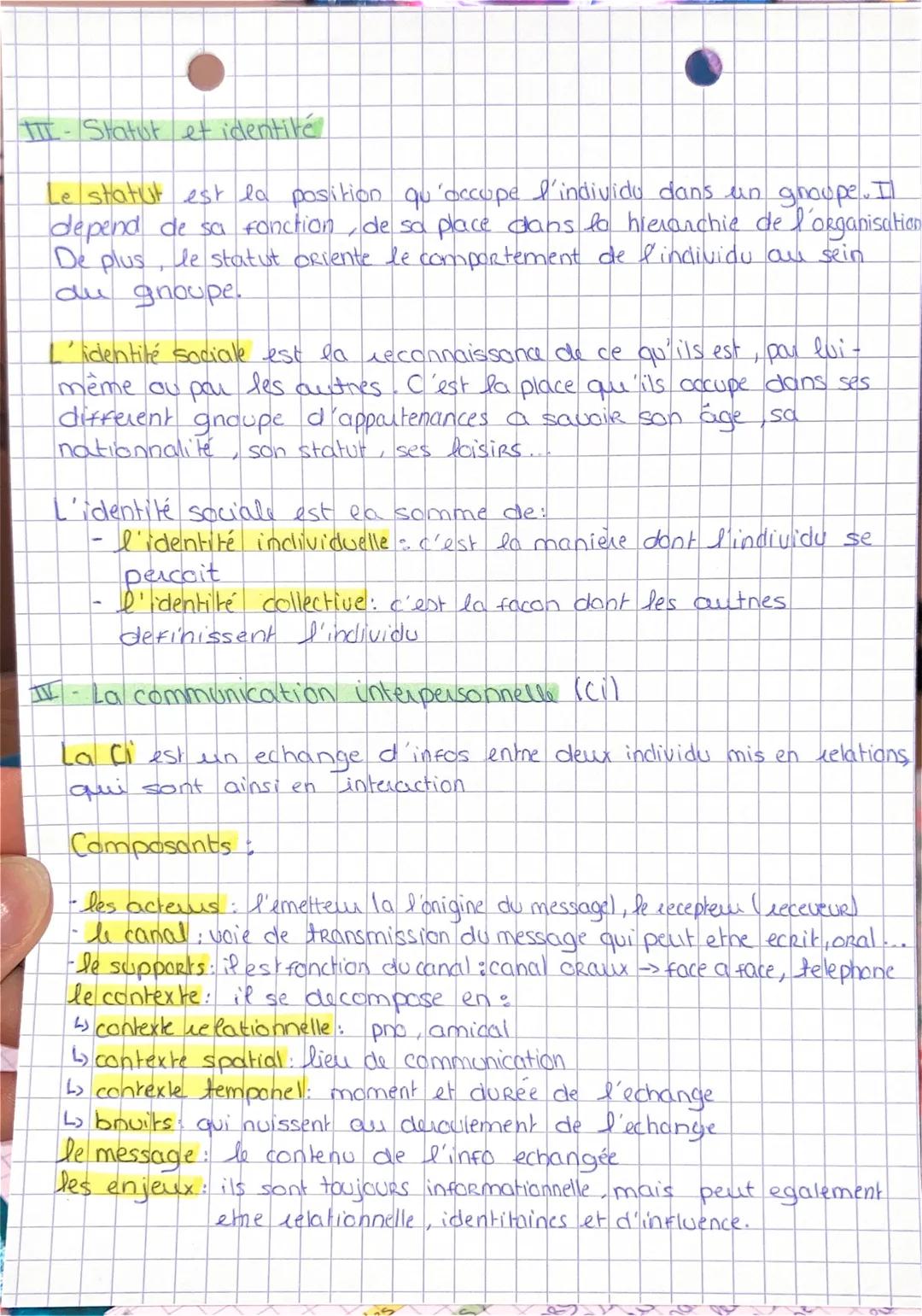 Sc. Gestion et Numerique
Chapitre 3: Les interactions individu-groupe et la communication
interpersonnelle
I Caracteristiques des groupes
PO
