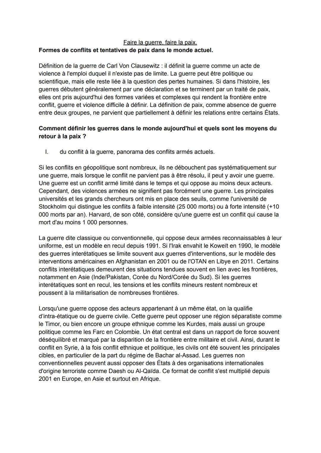 Faire la guerre, faire la paix