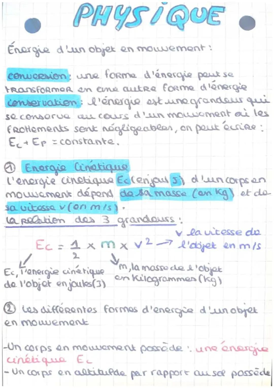 Énergie d’un objet en mouvement