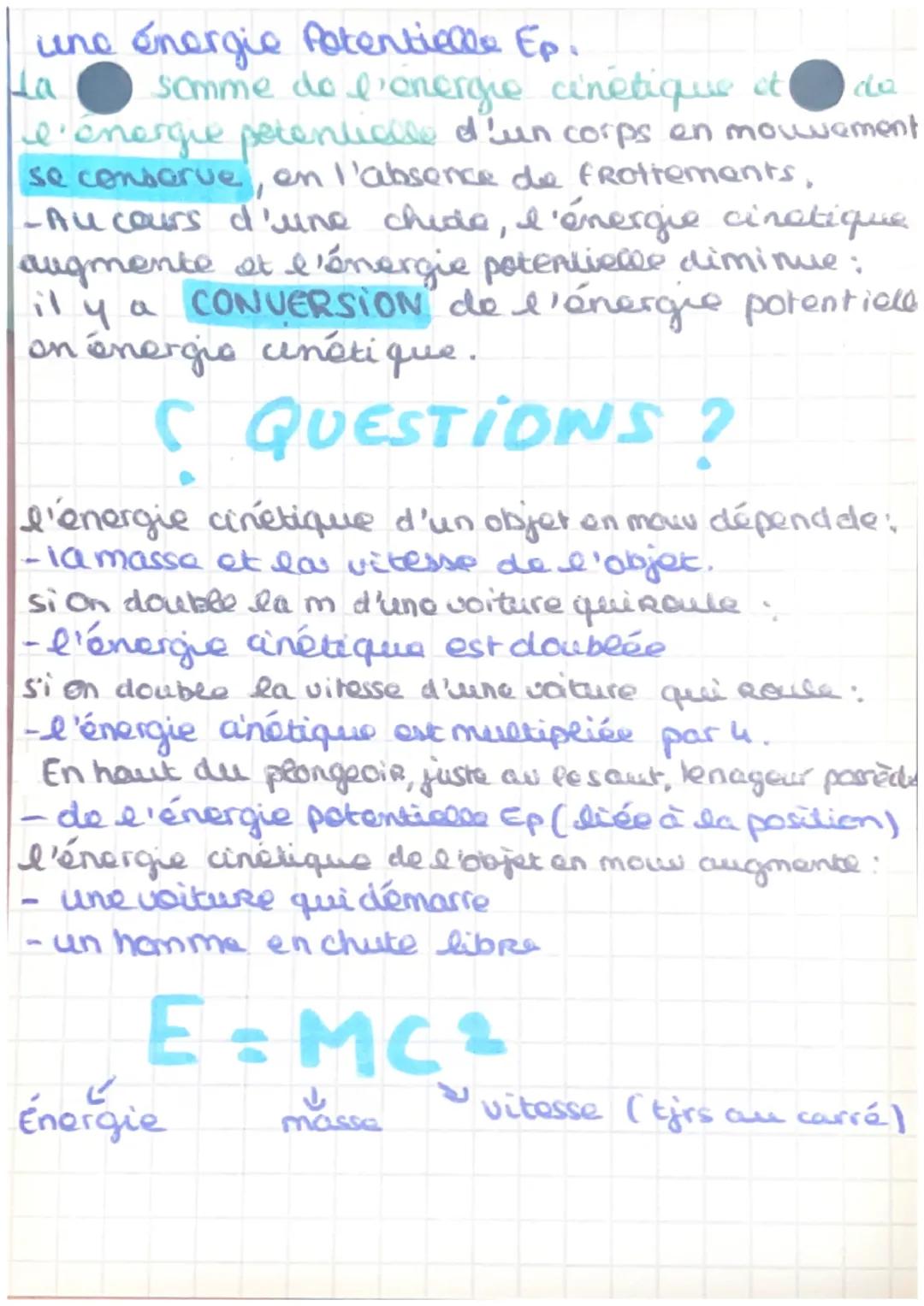 PHYSIQUE
Énergie d'un objet en mouvement:
conversion, une forme d'énergie peut se
en ane autre forme d'énergie
: l'énergie est une grandeur