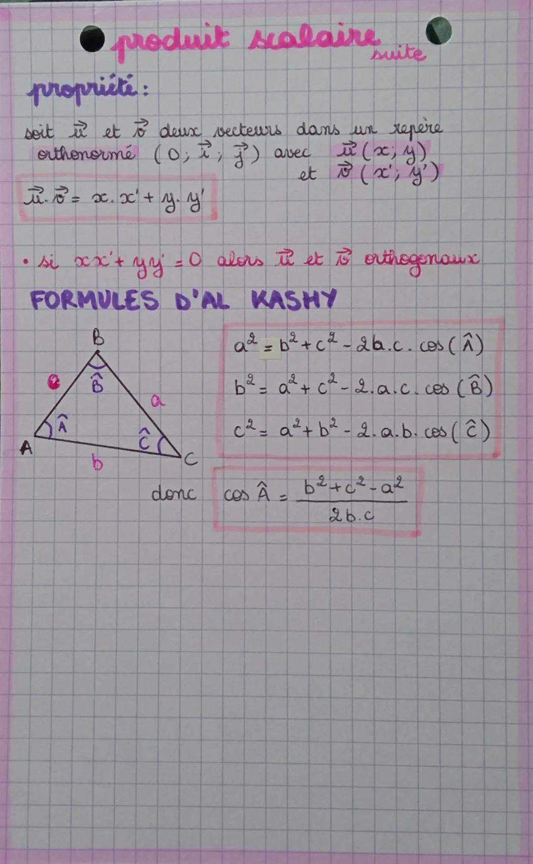 # produit scolaire
PRODUIT SCALAIRE DANS LE PLAN
$
\vec{u}. \vec{v} = ||\vec{u}|| x ||\vec{v}|| x cos(\alpha)
$
"u scalaire o"
* le pr