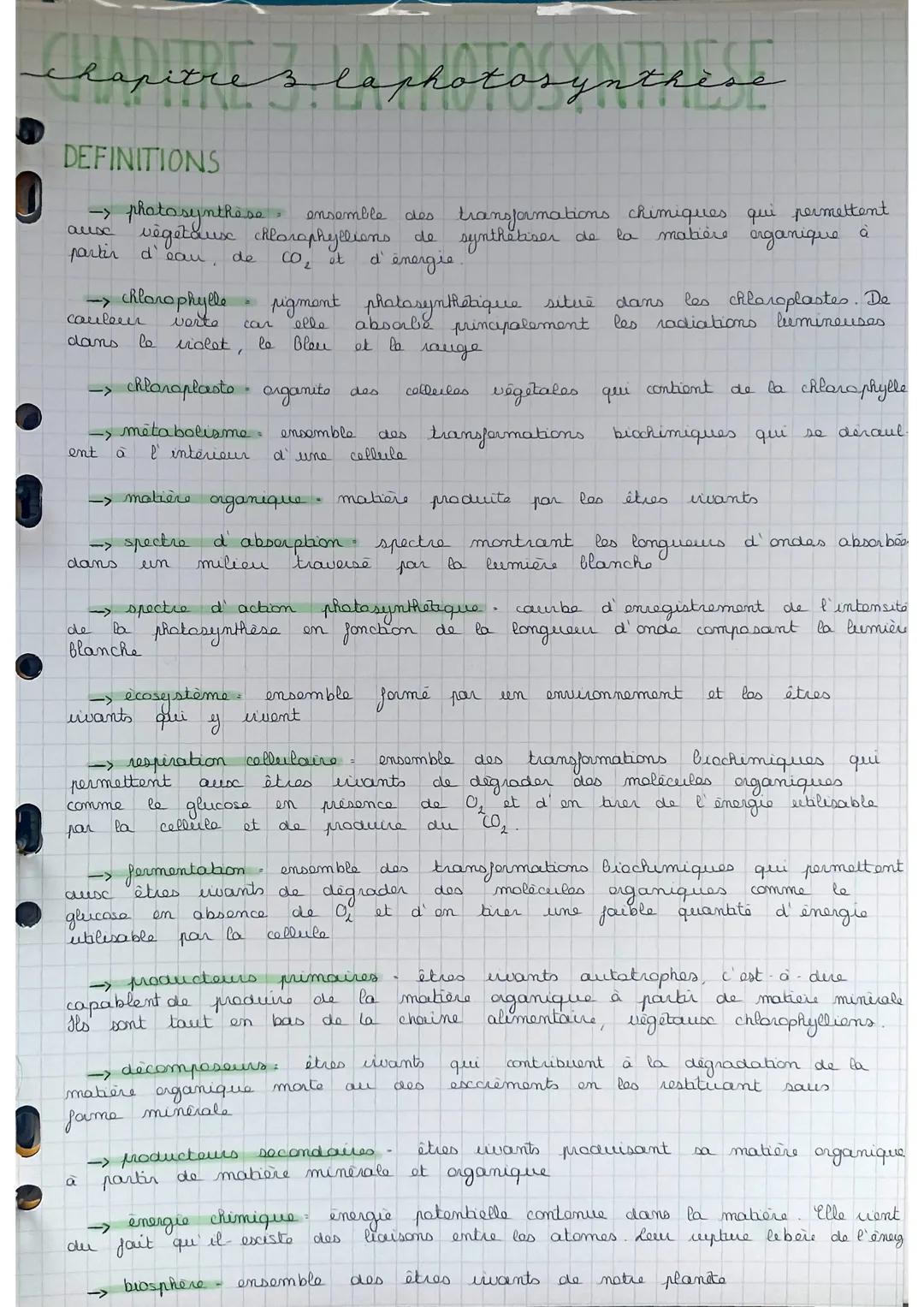 # chapitres laphotosynthroe
DEFINITIONS
-> photosynthese ensemble des transformations chimiques qui permettent
ause vegetduse chlorophylli