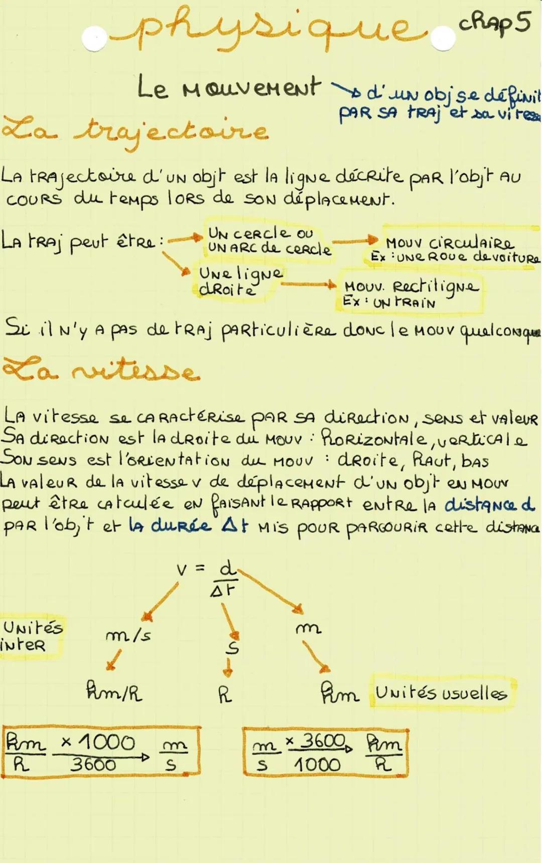# physique CRAPS
Le mouvement d'un objşe définit
La trajectoire
PAR SA TRAj et sa vi resa
La trajectoire d'un objt est la ligne décrite p