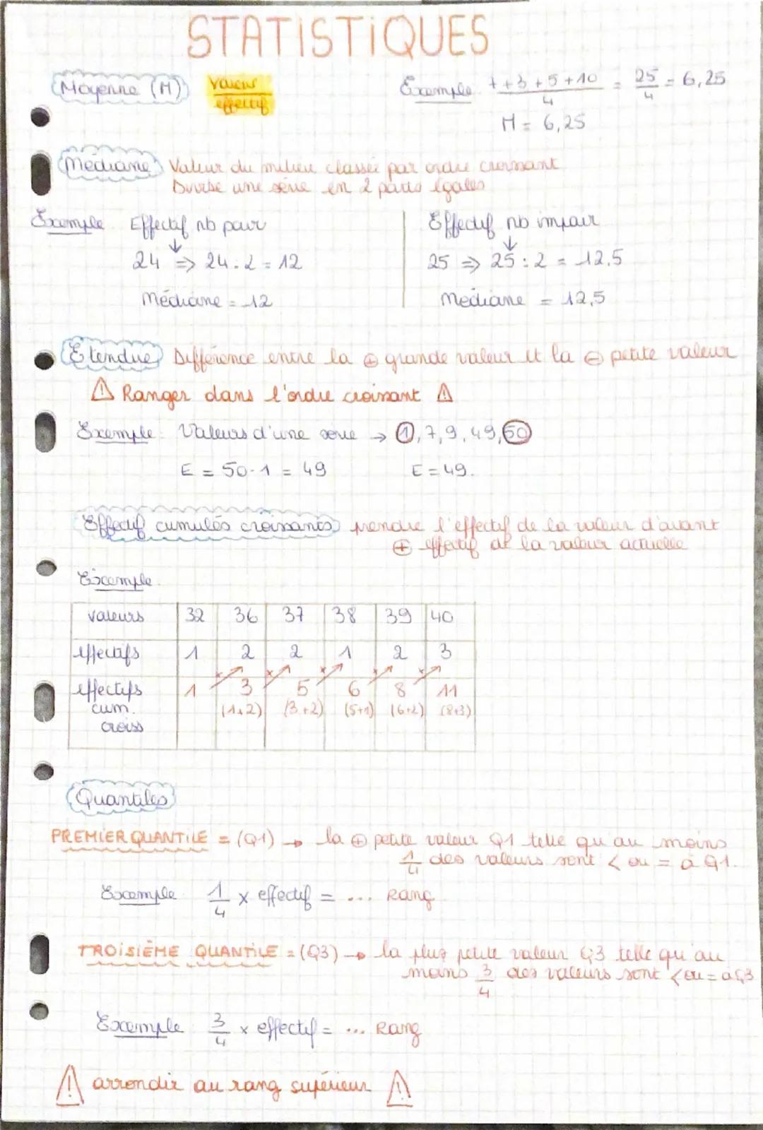 # STATISTIQUES
(Moyenne (H)) Youcus
effery
Exemple. ++3+5+10 = $\frac{25}{4}$ = 6,25
H= 6,25
Mediane Valeur du milieu classer par orare
