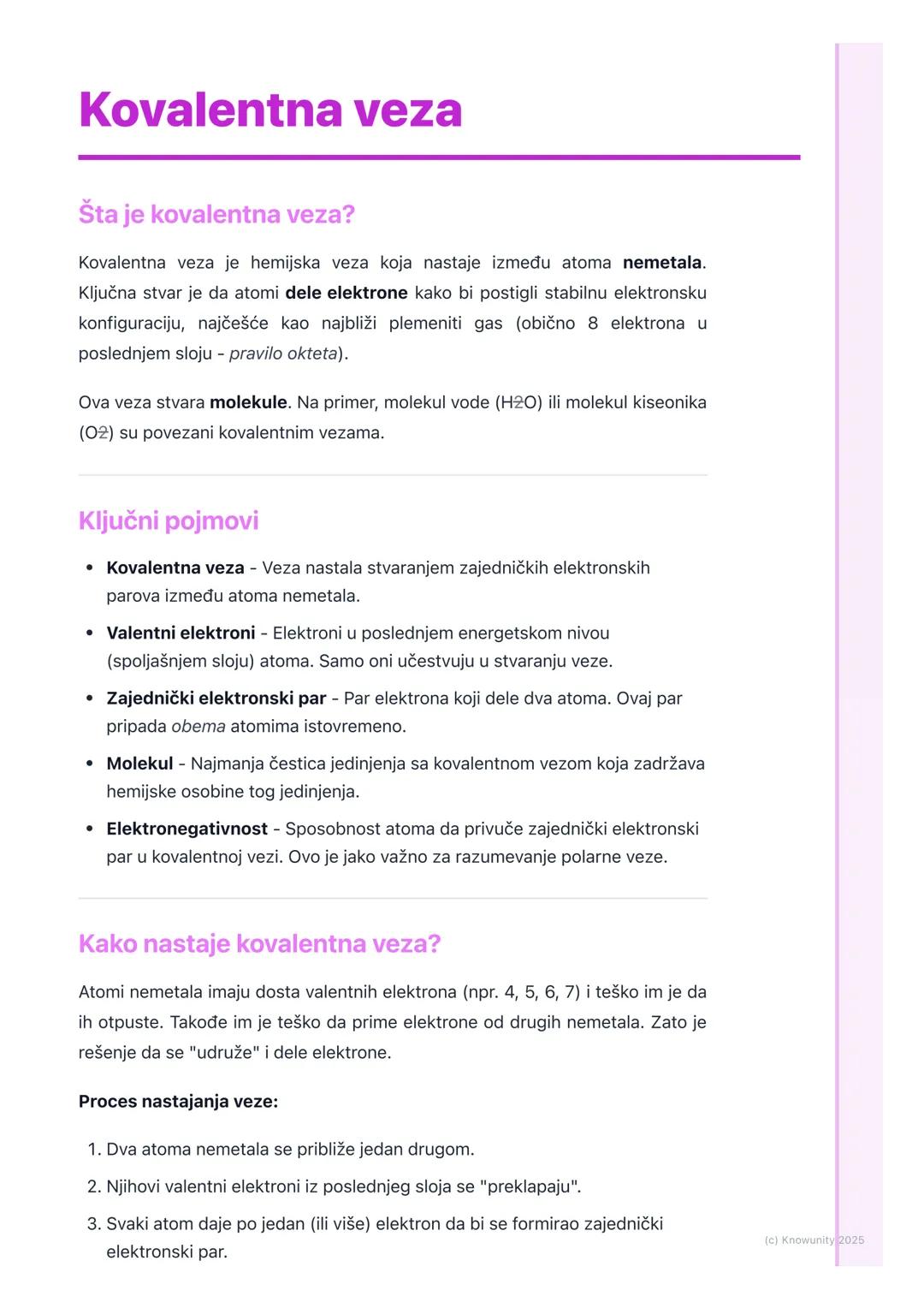 # Kovalentna veza
Šta je kovalentna veza?
Kovalentna veza je hemijska veza koja nastaje između atoma nemetala.
Ključna stvar je da atomi d