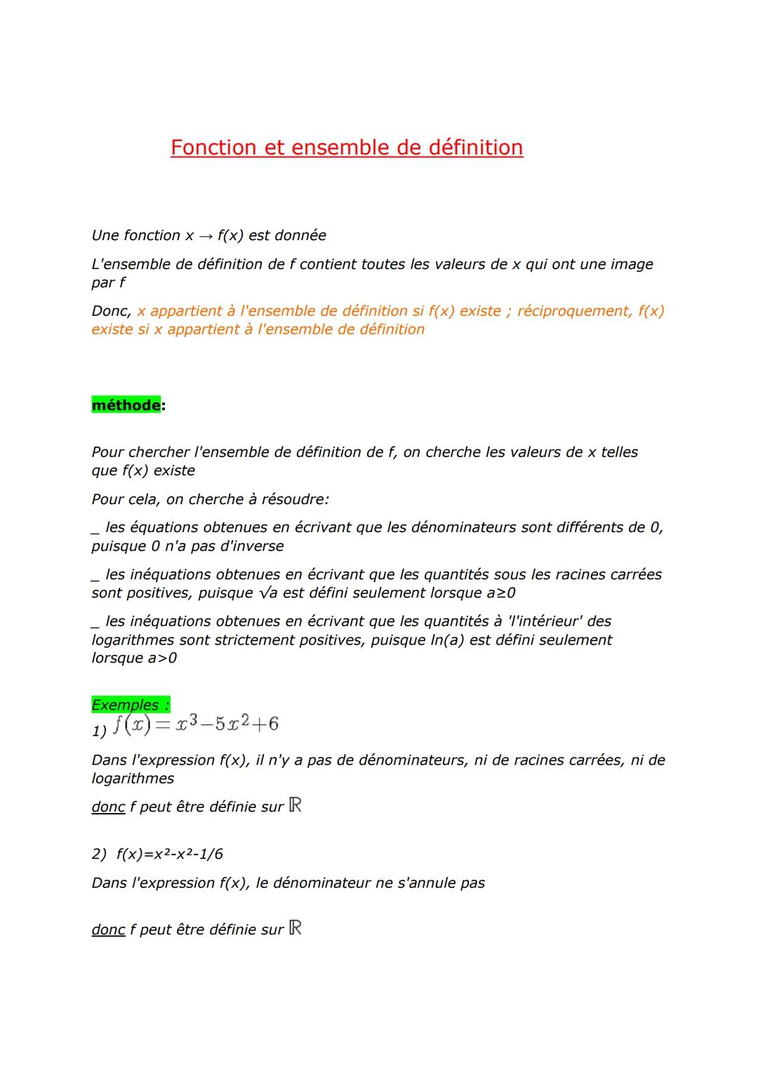 # Fonction et ensemble de définition
Une fonction x → f(x) est donnée
L'ensemble de définition de f contient toutes les valeurs de x qui o
