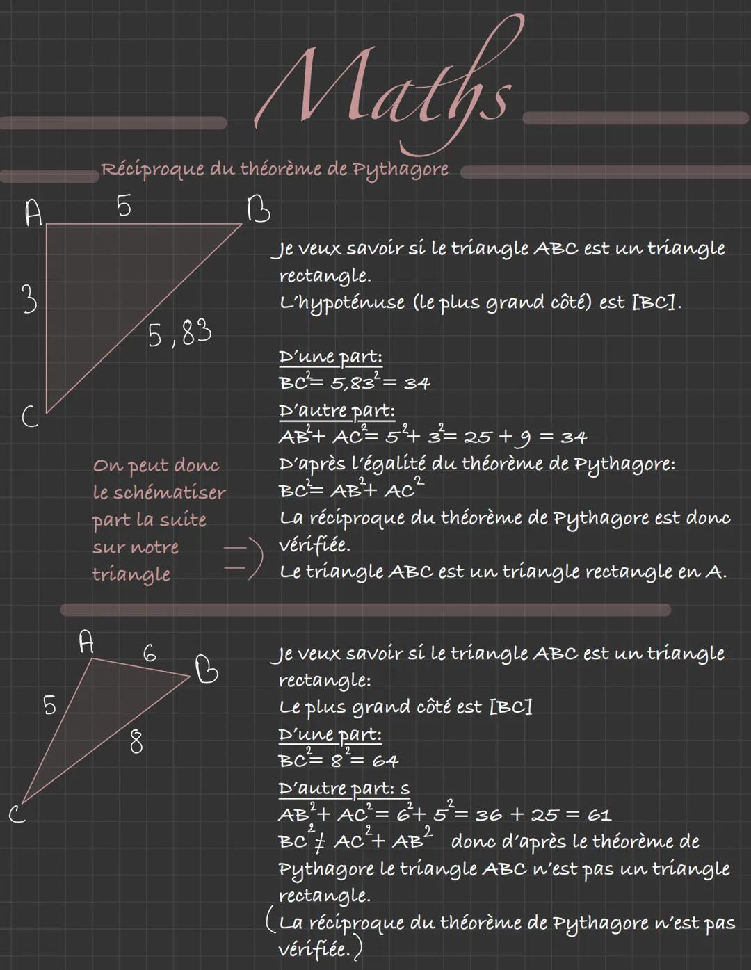 # Maths
Réciproque du théorème de Pythagore
A
5
B
Je veux savoir si le triangle ABC est un triangle
rectangle.
L'hypoténuse (le plus gran