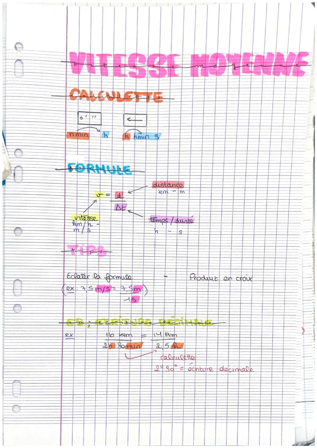 VITESSE MOYENNE
CALCULETTE
nmin h h hmin s
FORMULE
$v = \frac{d}{\Delta t}$
vitesse
km/h
m/s
distance
km - m
temps/durée
h - s
Eclat
