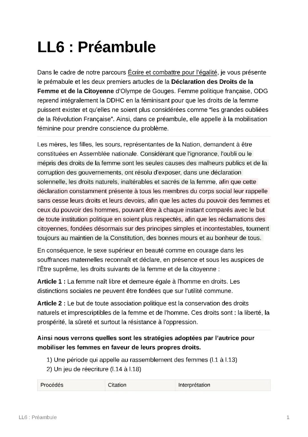 Lecture linéaire Préambule DDFC