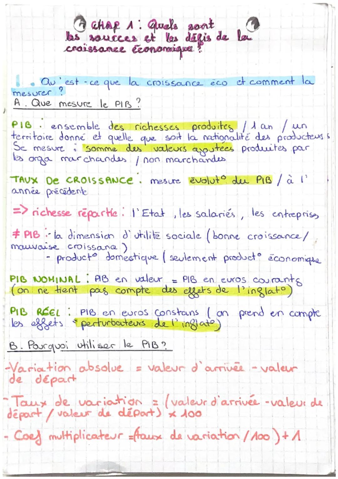 CHAP 1: Quels sont
les sources et les défis de la
craissance économiquez!
Qu'est-ce que la croissance éco et comment la
?
mesurer
A. Que mes