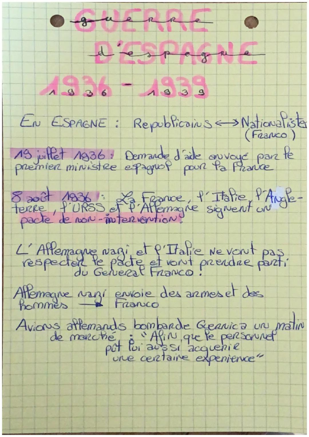 R
d'espague
1936-1939
EN ESPAGNE: Republicains $\leftarrow$ Nationalister
(Franco)
19 juiffet 1936: • Demande d'aide onuvoyé parz fe
prem