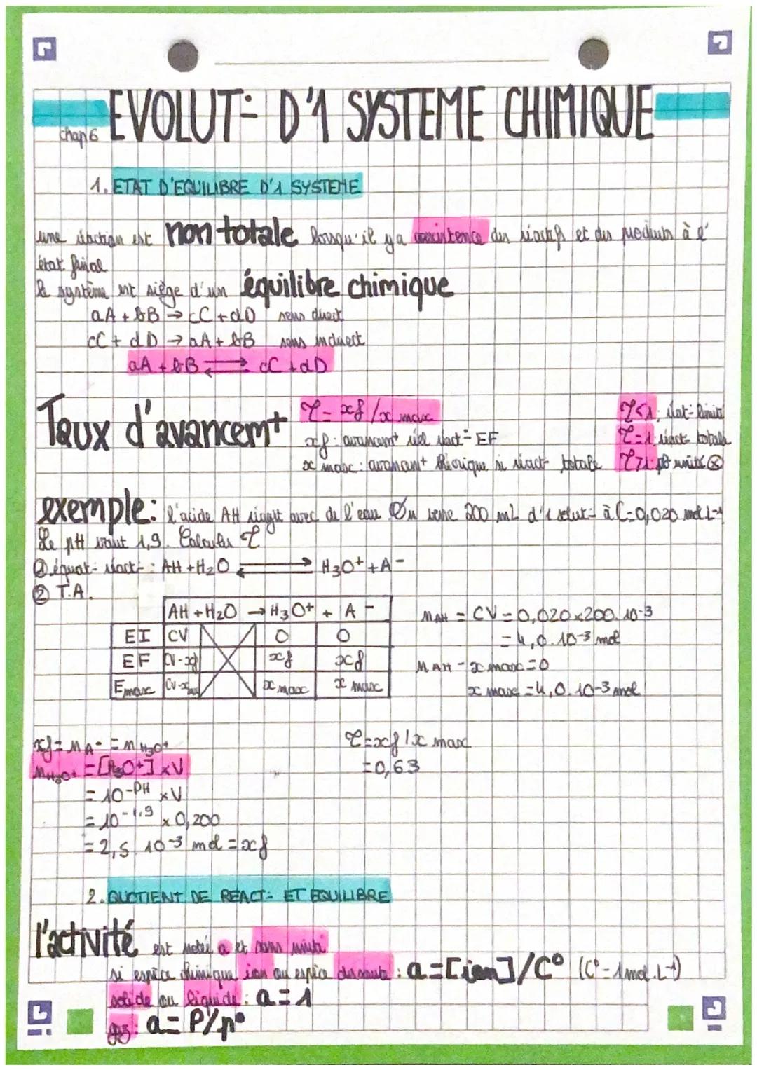 Évolution d’un système chimique
