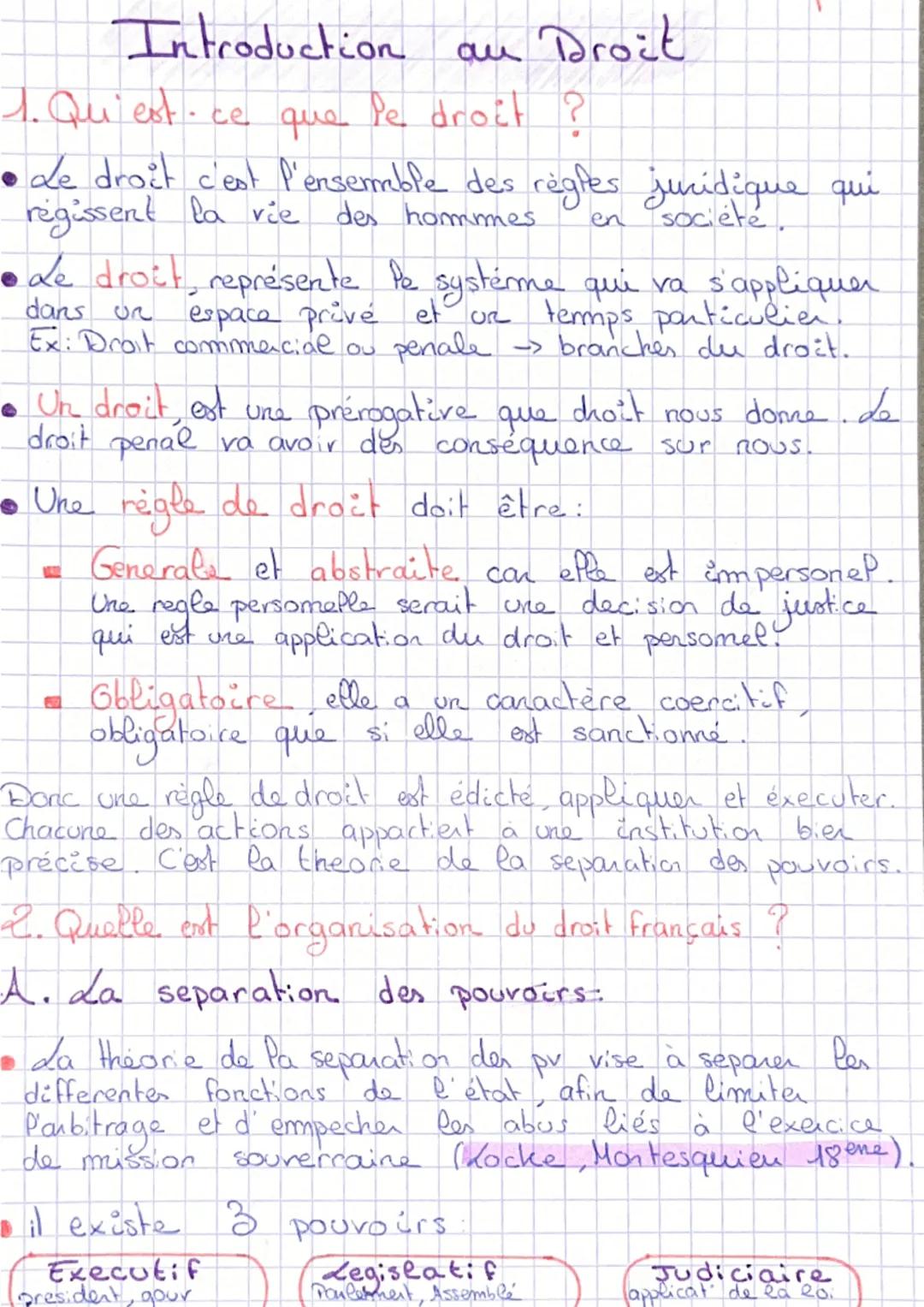 Introduction
1. Qu'est-ce que
• Le droit c'est l'ensemble des règles juridique qui
regissent la vie des hommes
société
• Le droit, représent