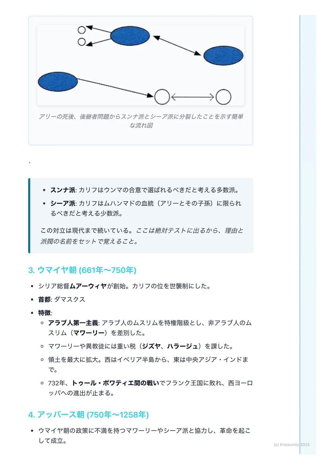 # イスラーム世界の拡大と文化
イスラーム世界の成立と拡大
イスラーム教がどのようにして生まれ、広大な世界帝国を築き上げたのか。その
過程と、そこで花開いた独自の文化についてまとめる。この部分は、後のヨーロ
ッパ世界との関わり (十字軍など)にも繋がるから重要。
## 重要