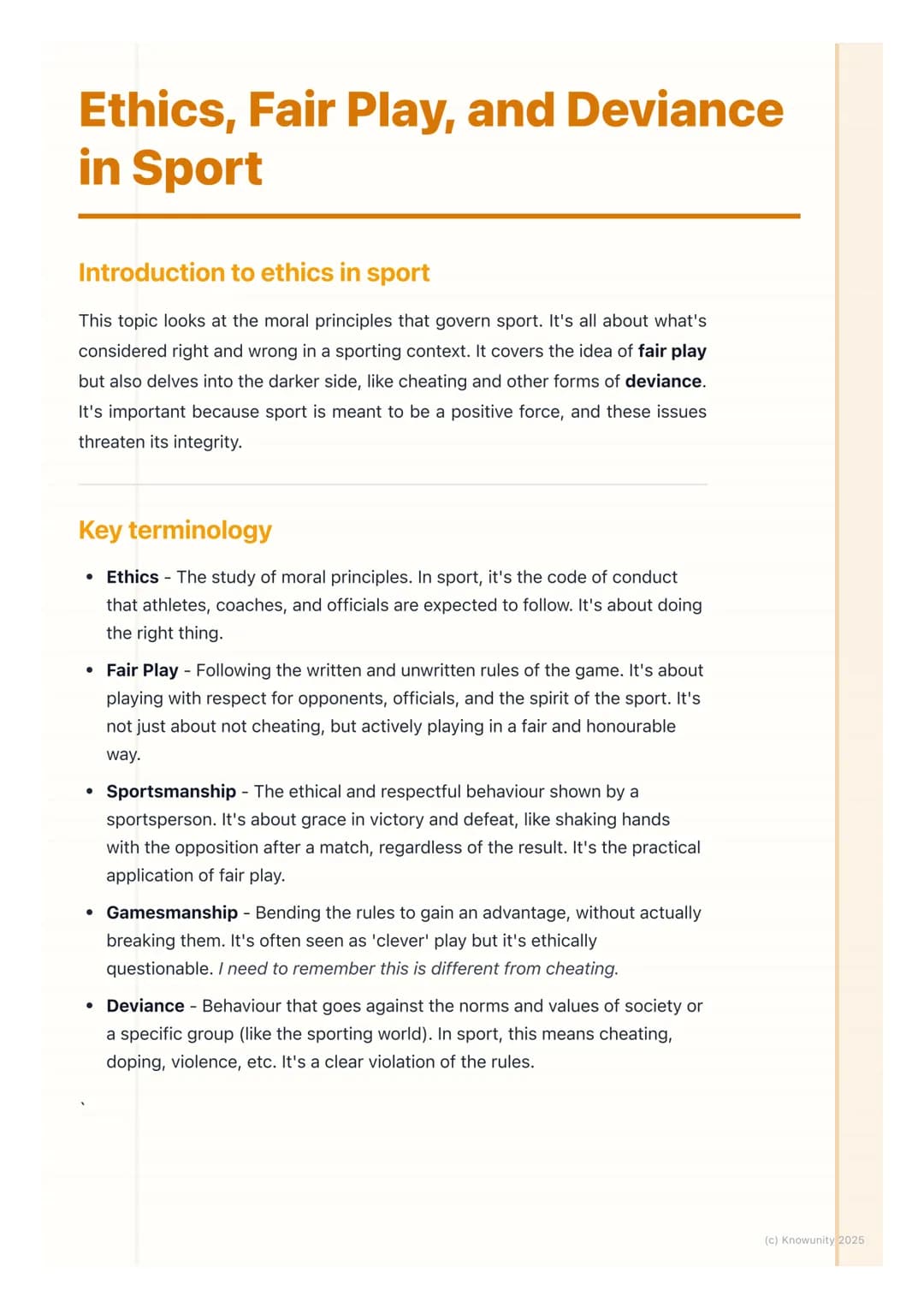 # Ethics, Fair Play, and Deviance
in Sport
Introduction to ethics in sport
This topic looks at the moral principles that govern sport. It'