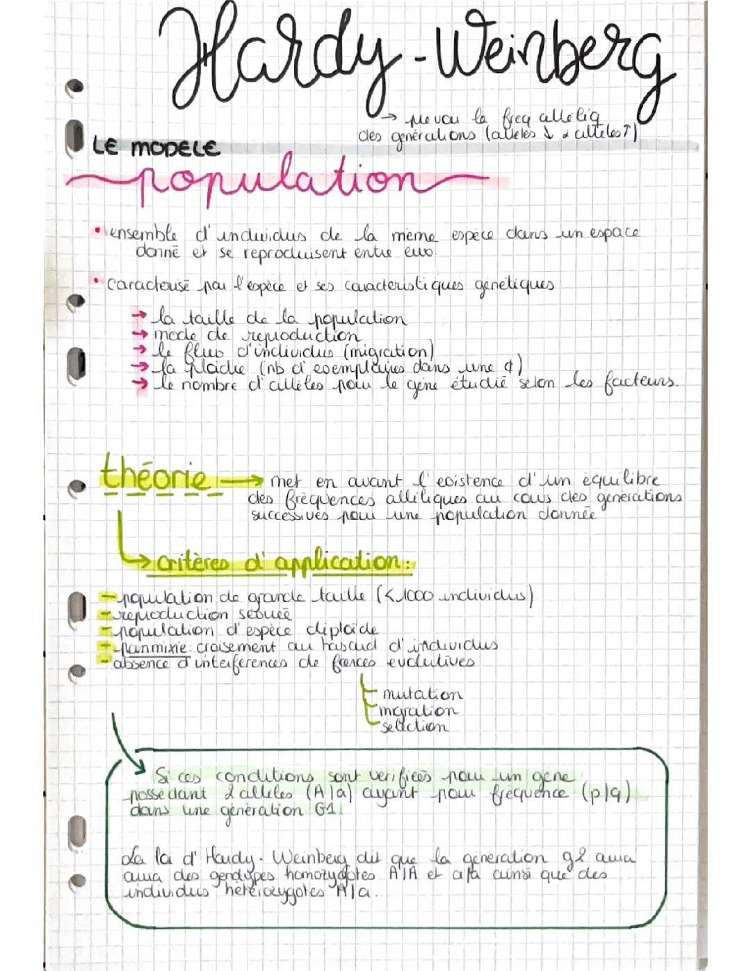 Fiche SVT terminale « Hardy Weimberg et diversification du génome sans modification »