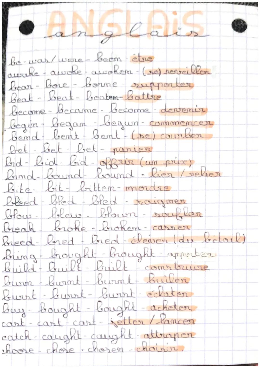 les verbes irréguliers en anglais