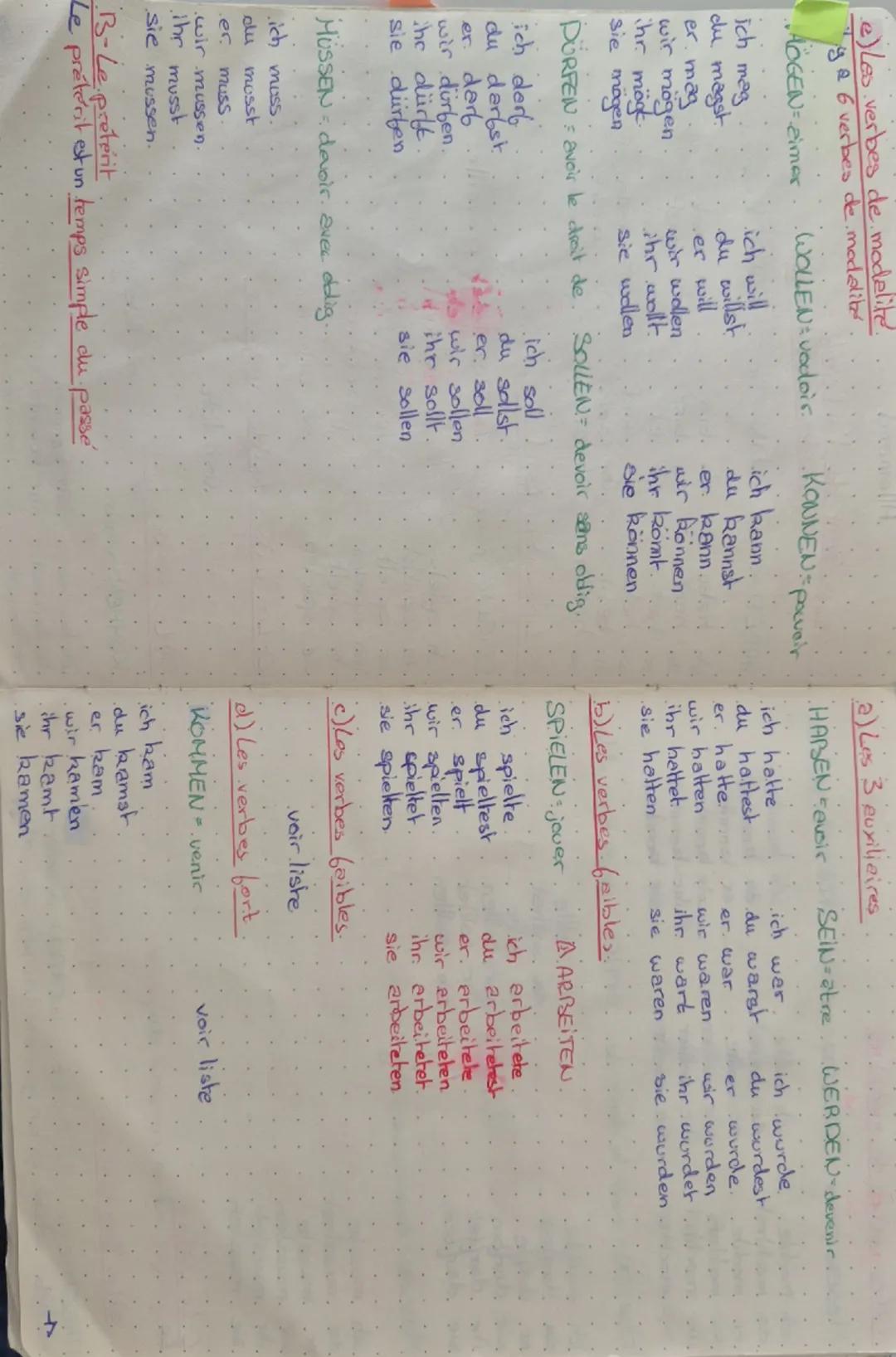 Allemand
A-Le présent de l'edicatif.
a) des 3 auxiliaires.
HABEN avoir. SEINFête WERDEN devenir
ich habe ich bin ich werde
du hest du bis