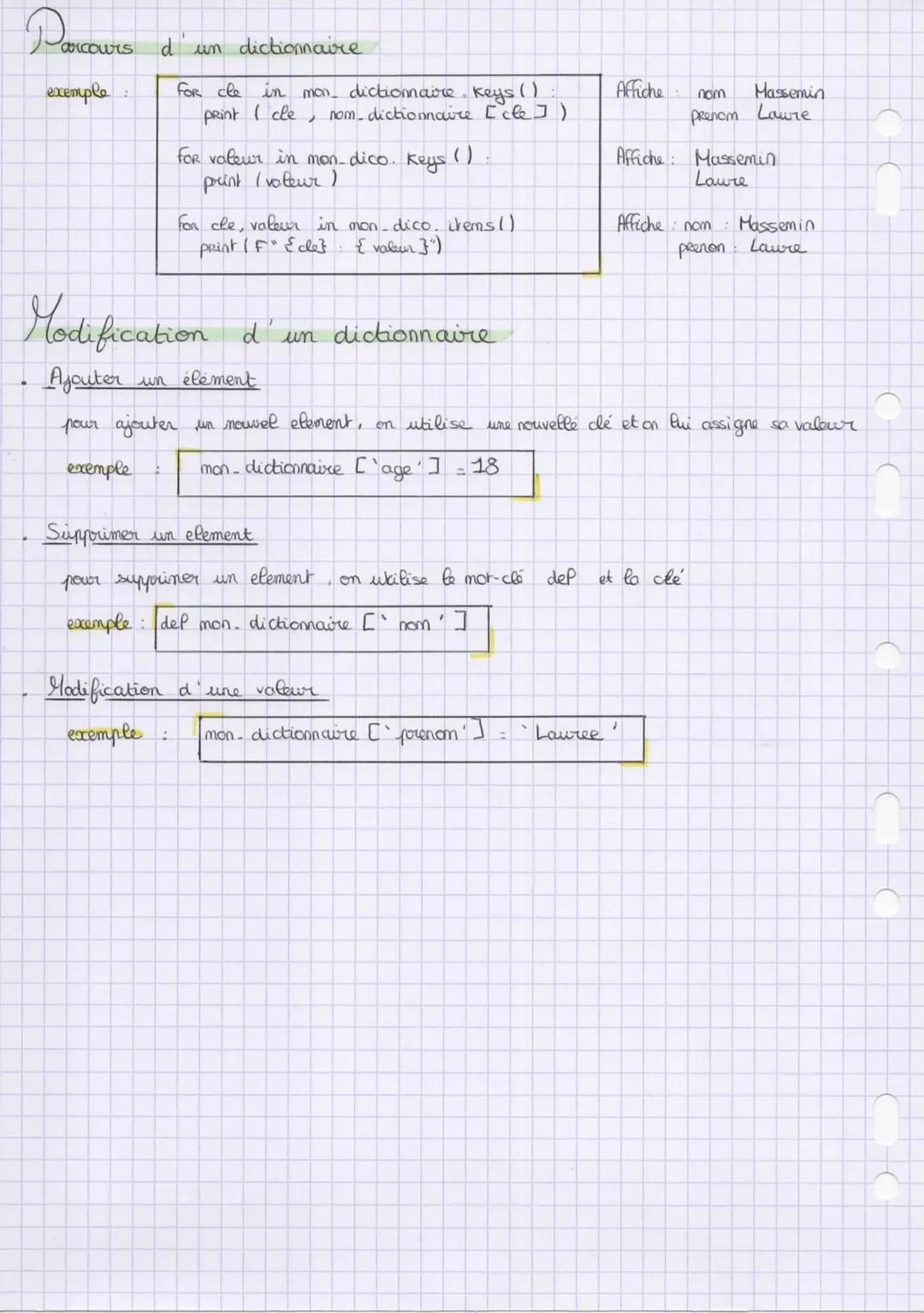 # FONDAMENTAUX DE LA
# PROGRAMMATION
Definition et création d'un dictionnaire
un dictionnaire est une structure de données où chaque éléme