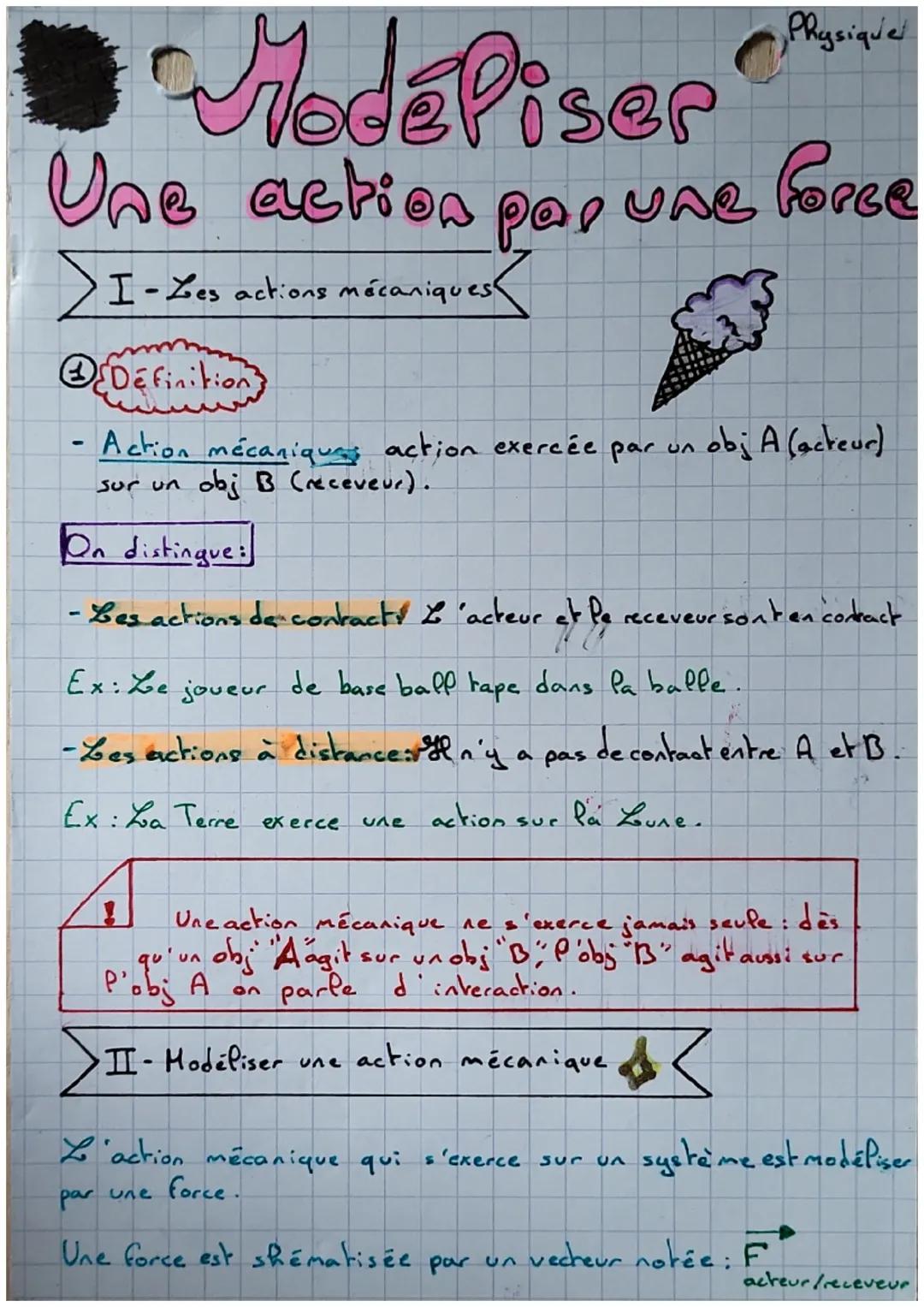 Modéliser
Une action par une force
I-Les actions mécaniques
es<
Definition
Action mécaniques action exercée par un
sur un obj B (receveur).