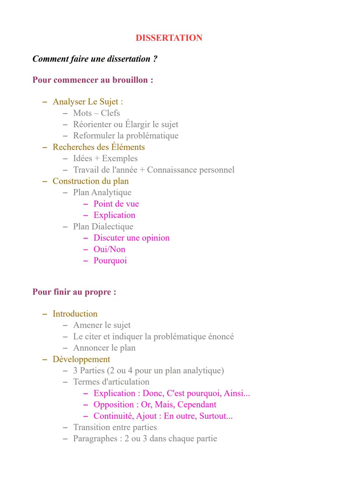 Comment faire une dissertation ?
Pour commencer au brouillon :
Analyser Le Sujet :
Mots - Clefs
- Réorienter ou Élargir le sujet
Reformuler