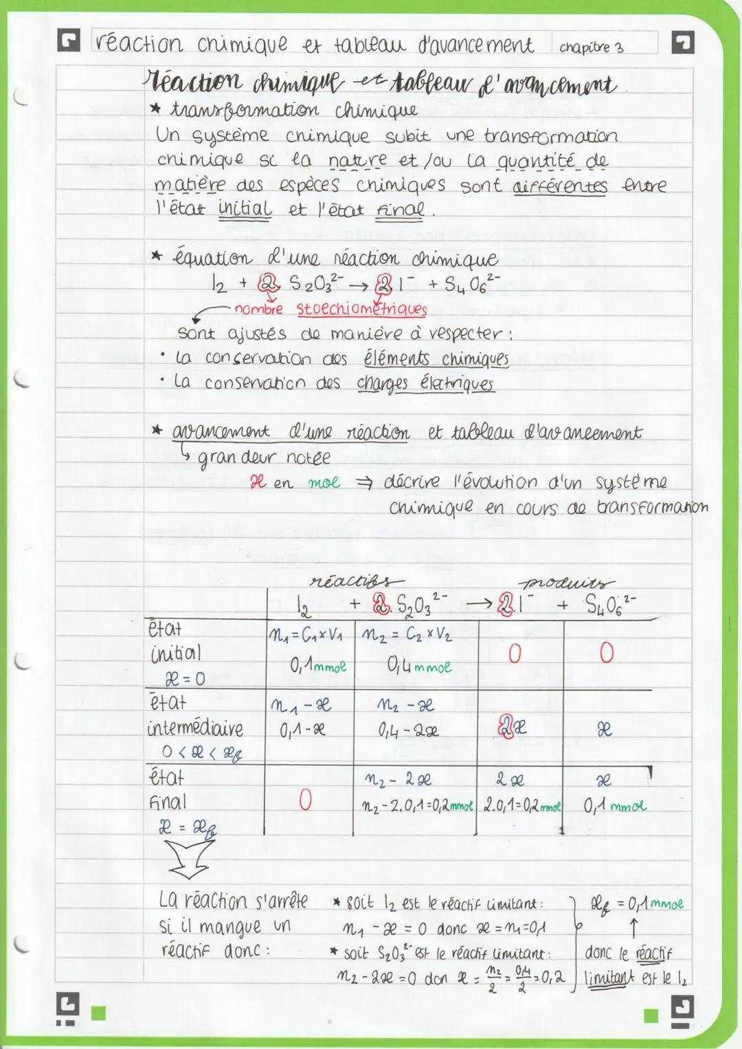 ☑ réaction chimique et tableau d'avance ment chapitre 3.
réaction chimique et tableau d' avem cement
* transformation chimique
Un système c